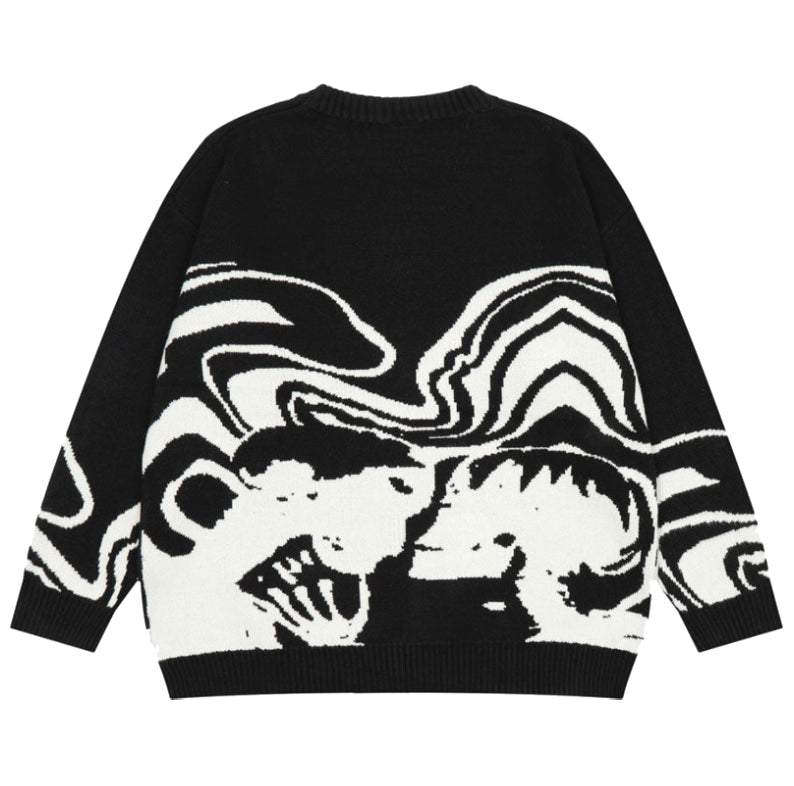 Sweater noir avec crâne - pull chaud pour l'hiver - Pull noir avec crâne pour un look hivernal tendance