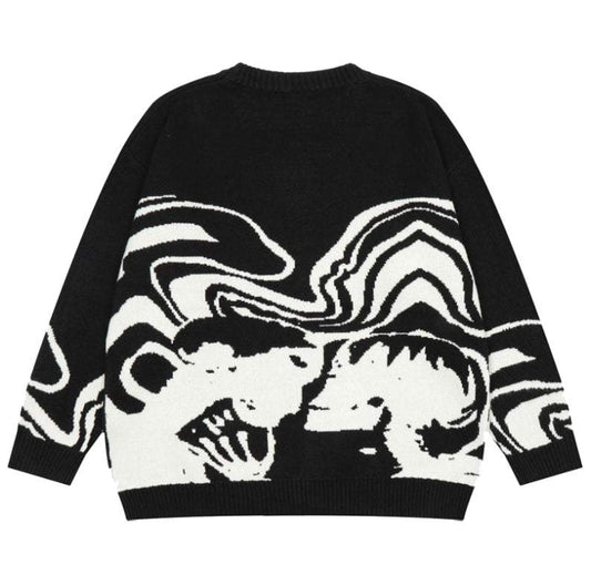 Sweater noir avec crâne - pull chaud pour l'hiver - Pull noir avec crâne pour un look hivernal tendance