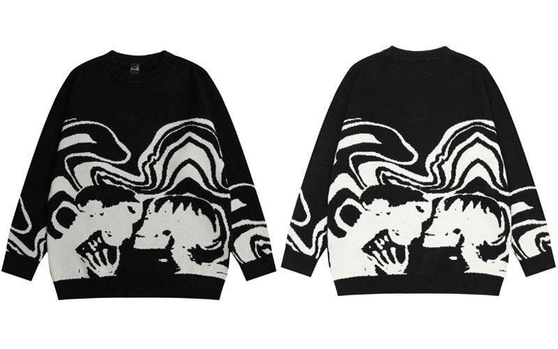 Sweater noir avec crâne - pull noir - Pull noir avec crâne pour un look hivernal tendance