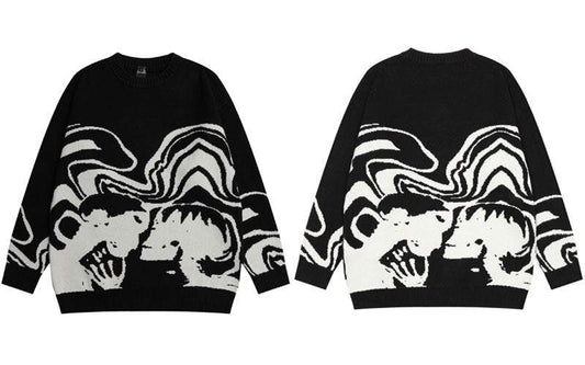 Sweater noir avec crâne - pull noir - Pull noir avec crâne pour un look hivernal tendance