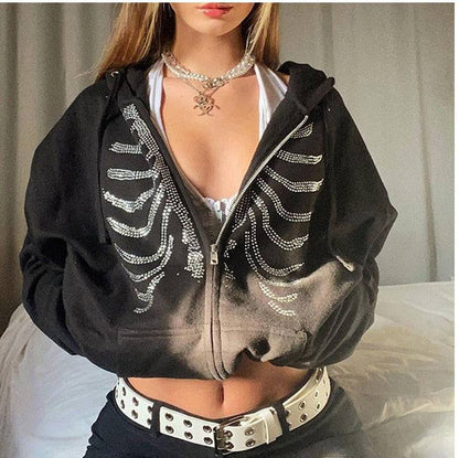 Sweatshirt à Strass en Squelette - style gothique - Sweatshirt à Squelette en Strass Unisexe Confortable