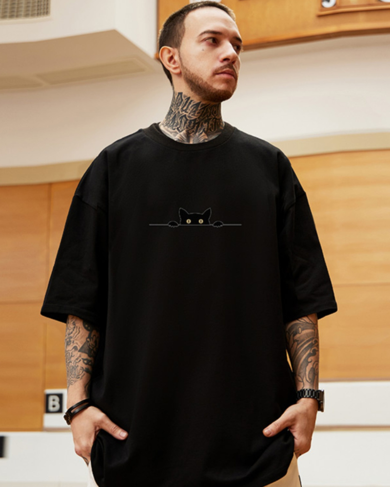 T-shirt Chat Surdimensionné à la Mode -  chat - T-shirt surdimensionné graphique chat pour un style unique
