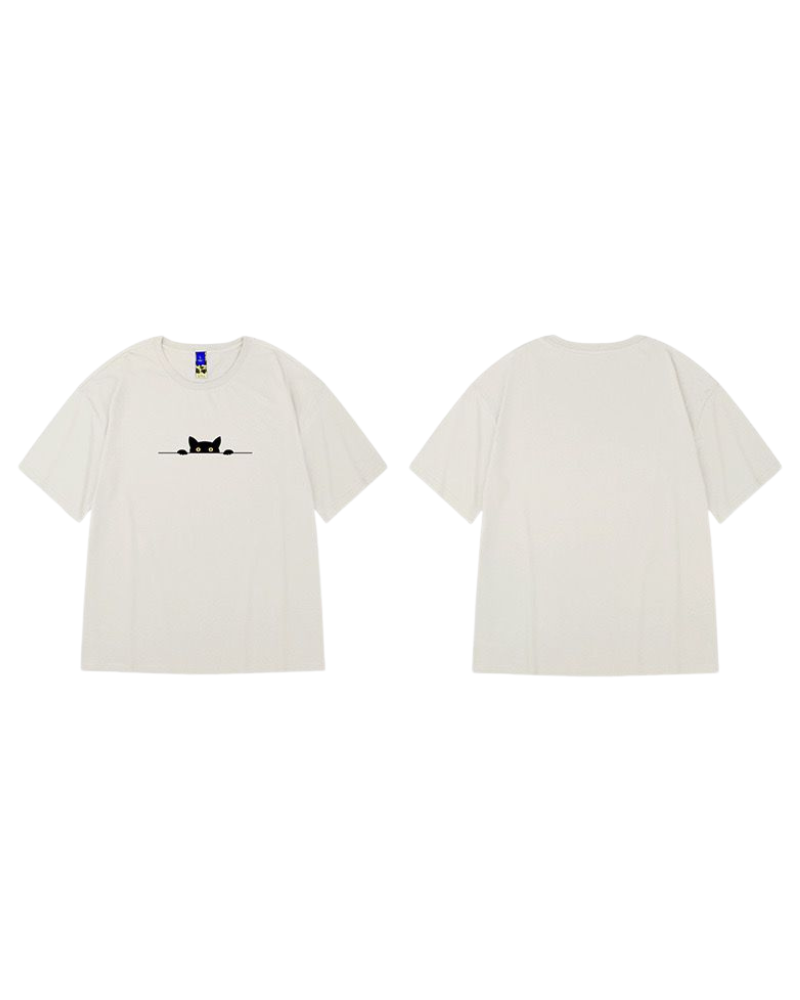 T-shirt Chat Surdimensionné à la Mode - mode streetwear - T-shirt surdimensionné graphique chat pour un style unique
