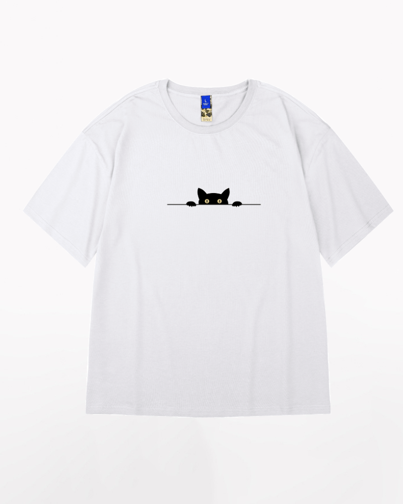 T-shirt Chat Surdimensionné à la Mode -  surdimensionné - T-shirt surdimensionné graphique chat pour un style unique