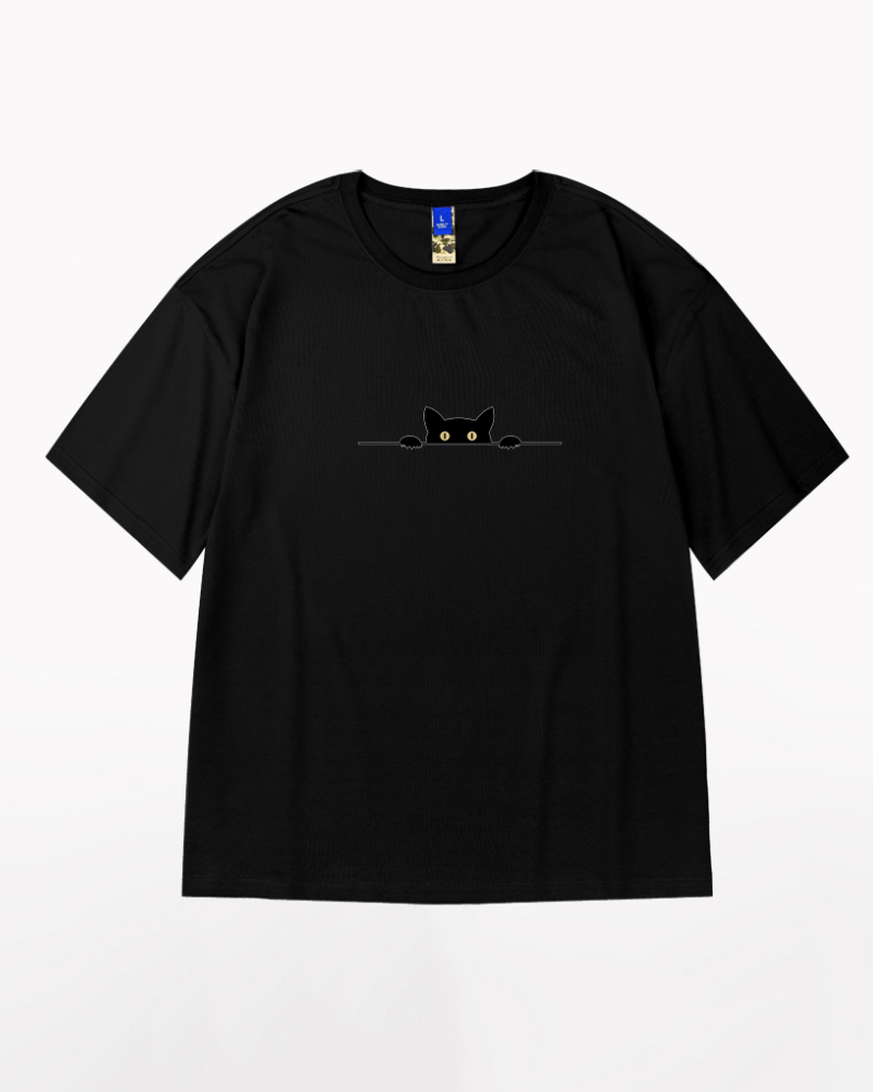 T-shirt Chat Surdimensionné à la Mode -  vêtements hip-hop - T-shirt surdimensionné graphique chat pour un style unique
