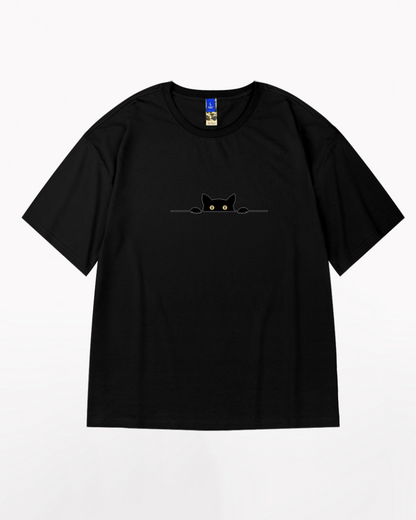T-shirt Chat Surdimensionné à la Mode -  vêtements hip-hop - T-shirt surdimensionné graphique chat pour un style unique