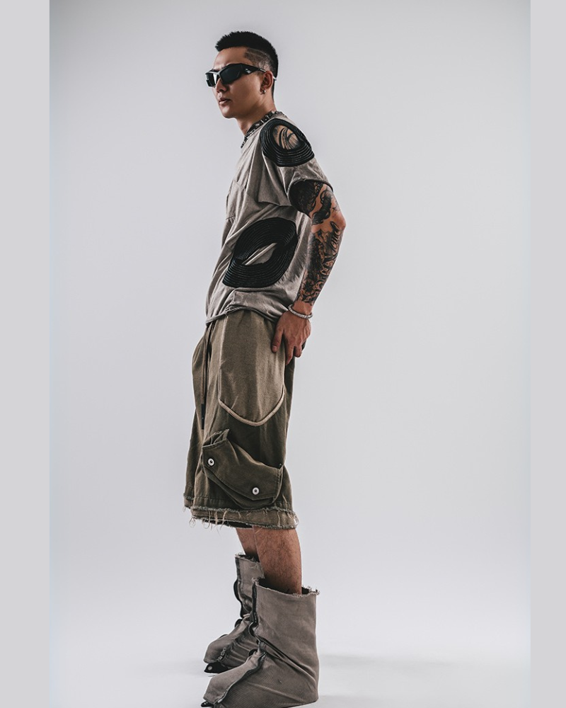 T-shirt en coton usé rétro -  usé - T-shirt rétro en coton usé au style unique