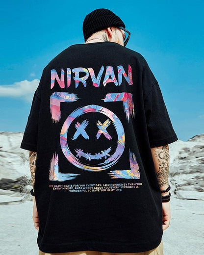 T-shirt Graphique Ambiance Joyeuse -  coupe oversize - T-shirt Graphique Oversize avec Smiley