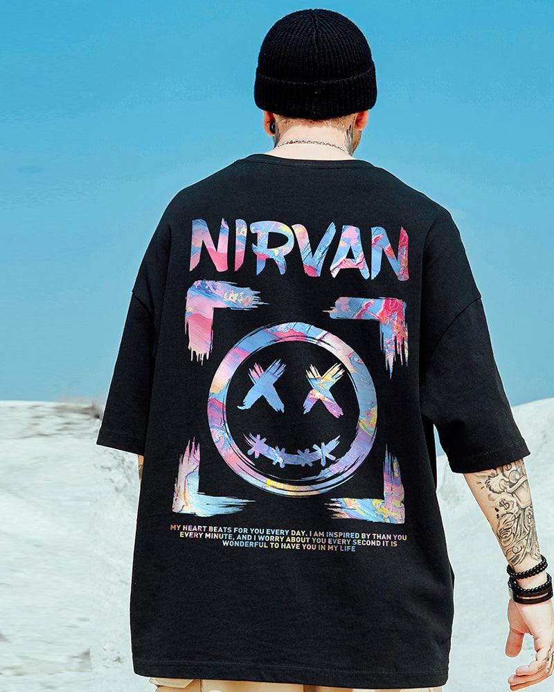 T-shirt Graphique Ambiance Joyeuse -  mode oversize - T-shirt Graphique Oversize avec Smiley