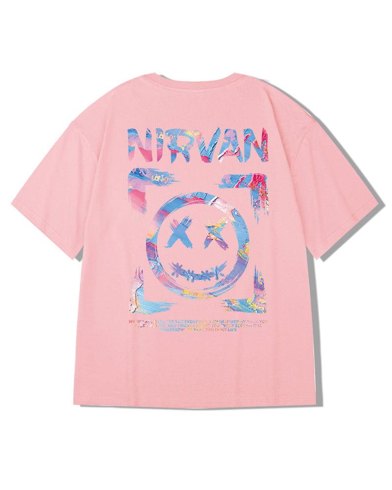 T-shirt Graphique Ambiance Joyeuse -  style décontracté - T-shirt Graphique Oversize avec Smiley