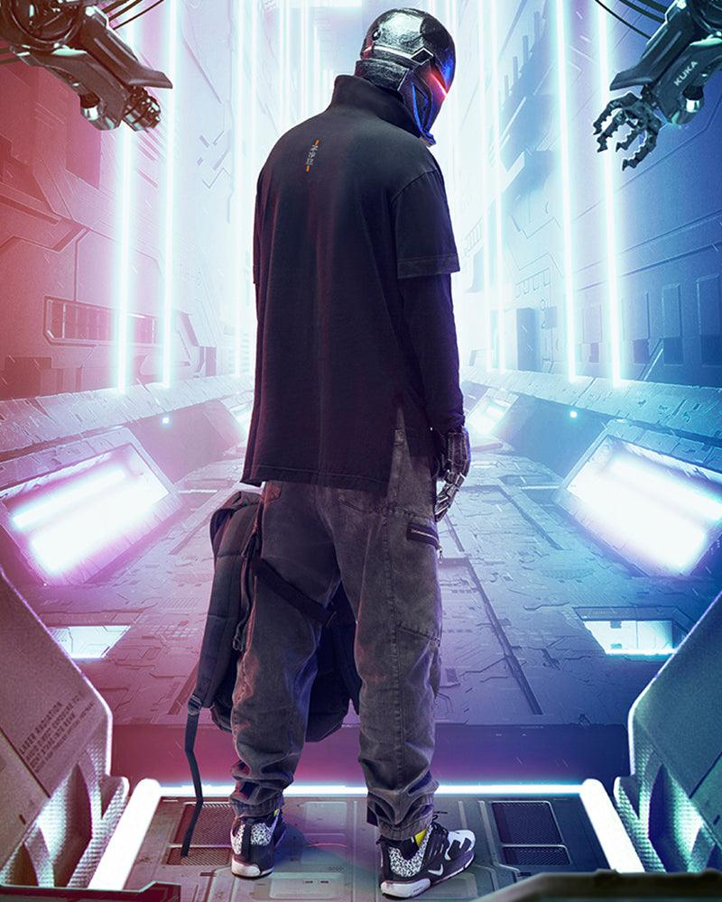 T-shirt Guerrier de Fer Futuriste -  techwear - T-shirt Guerrier de Fer Futuriste en violet confortable