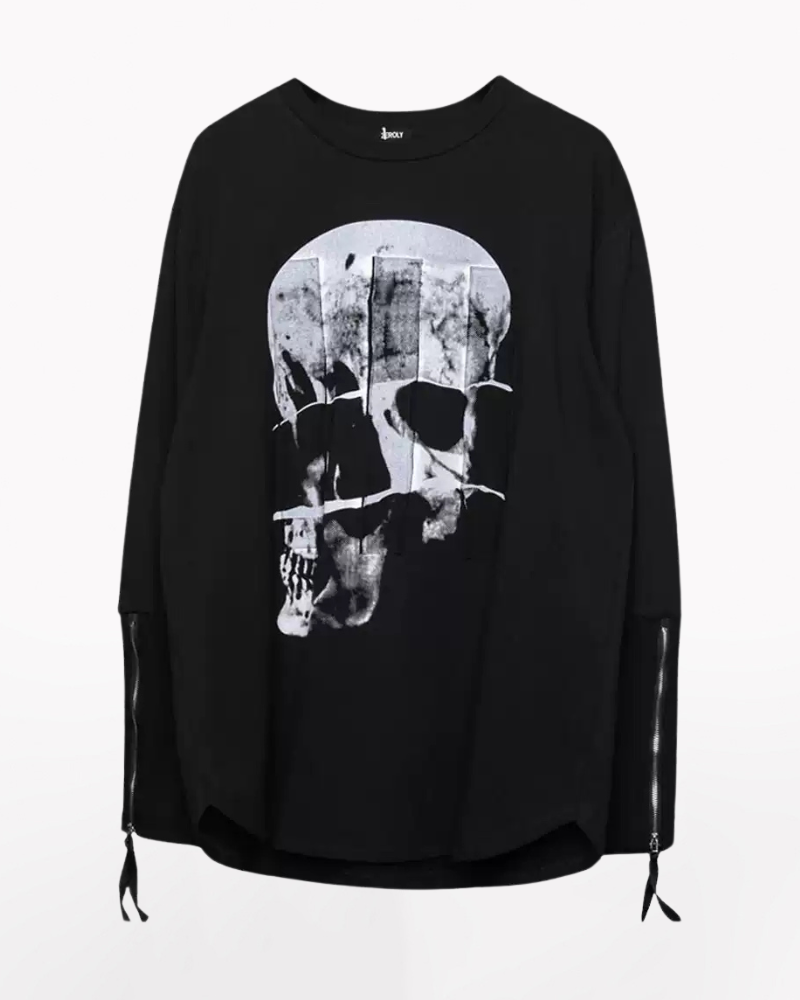 T-shirt à manches longues squelette effrayant -  mode streetwear - T-shirt à manches longues squelette pour un look audacieux