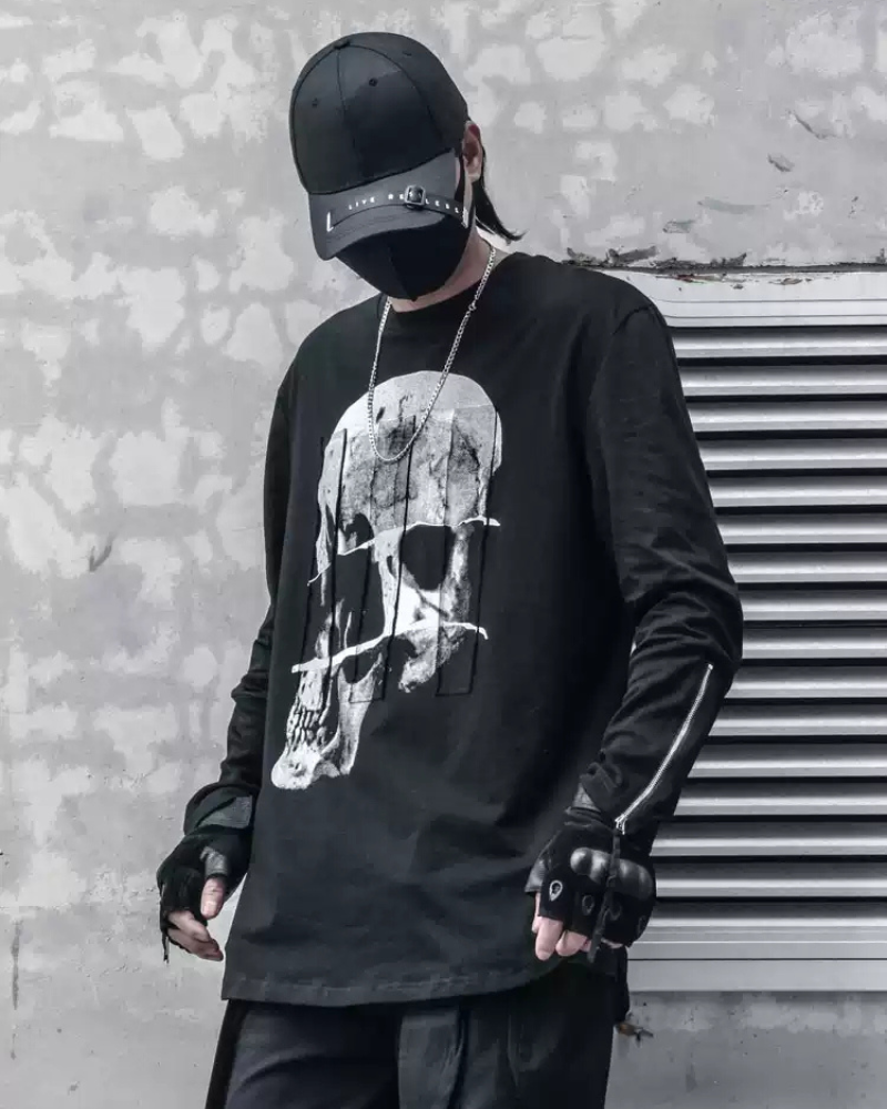 T-shirt à manches longues squelette effrayant - t-shirt squelette - T-shirt à manches longues squelette pour un look audacieux