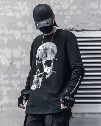 T-shirt à manches longues squelette effrayant - t-shirt squelette - T-shirt à manches longues squelette pour un look audacieux