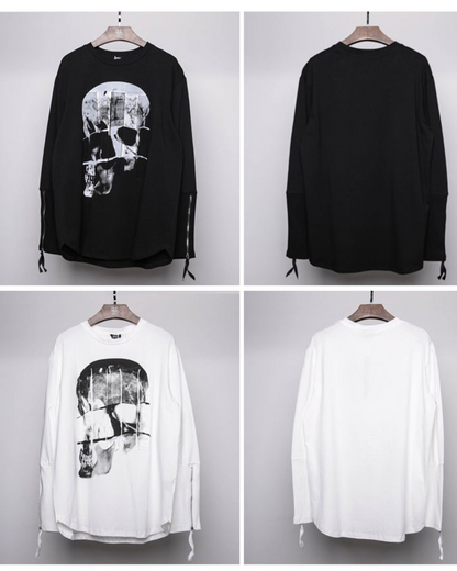 T-shirt à manches longues squelette effrayant -  techwear - T-shirt à manches longues squelette pour un look audacieux