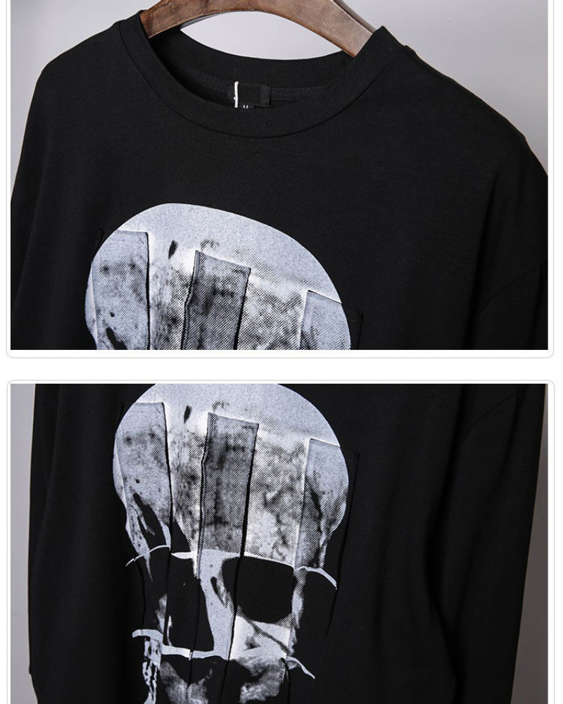 T-shirt à manches longues squelette effrayant -  vêtements techwear - T-shirt à manches longues squelette pour un look audacieux