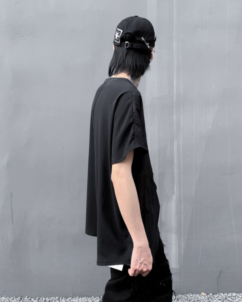 T-shirt à Ourlet Patchwork Chic -  patchwork - T-shirt Patchwork Chic pour un Style Techwear Urbain