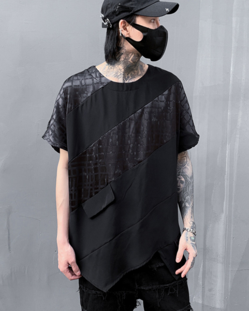 T-shirt à Ourlet Patchwork Chic - t-shirt - T-shirt Patchwork Chic pour un Style Techwear Urbain