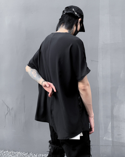 T-shirt à Ourlet Patchwork Chic -  techwear - T-shirt Patchwork Chic pour un Style Techwear Urbain