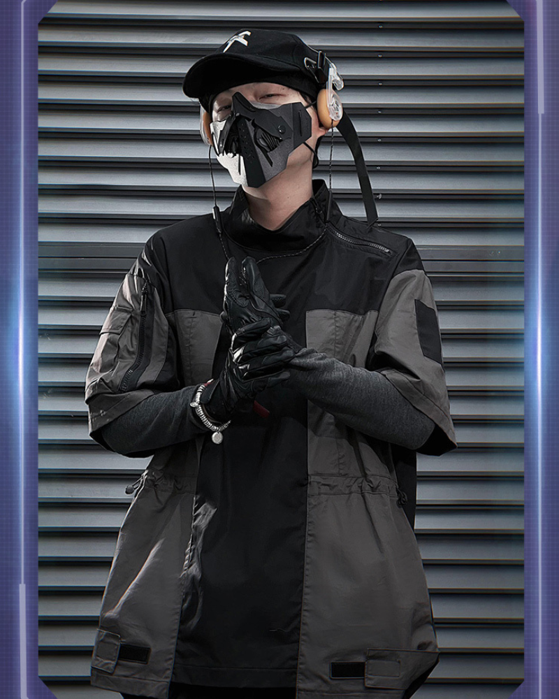 T-shirt Performance Patchwork Dynamique -  esthétique cyberpunk - T-shirt Cargo Techwear pour une allure moderne