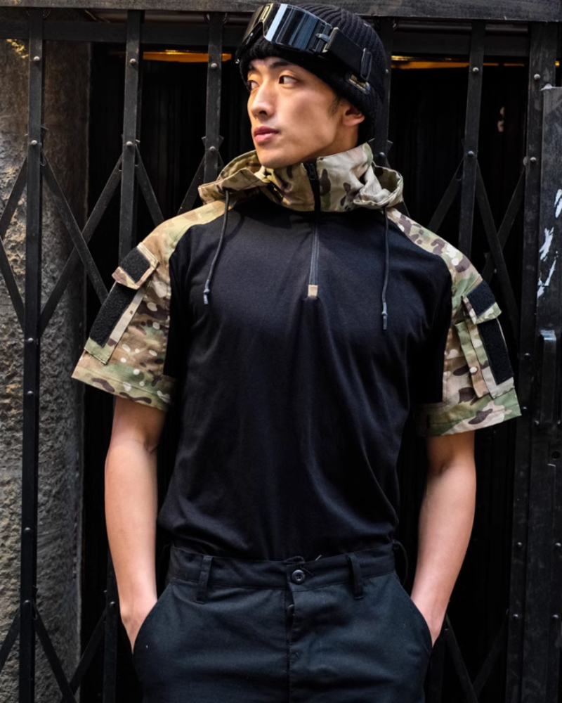T-shirt tactique camouflage covert -  coton - T-shirt camouflage tactique à capuche pour l'extérieur