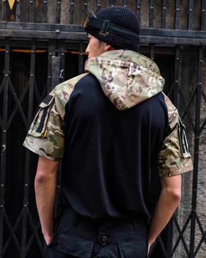 T-shirt tactique camouflage covert -  militaire - T-shirt camouflage tactique à capuche pour l'extérieur