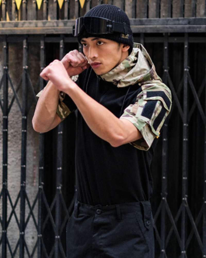 T-shirt tactique camouflage covert -  style camouflage - T-shirt camouflage tactique à capuche pour l'extérieur
