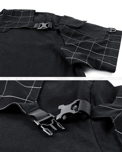 T-Shirt Techwear à Carreaux Dynamique -  patchwork - T-Shirt Techwear à Carreaux pour un Style Unique