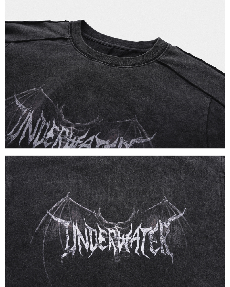 T-Shirt Vintage Tête de Démon -  impression tête de démon - T-Shirt Vintage Tête de Démon avec Bords Bruts