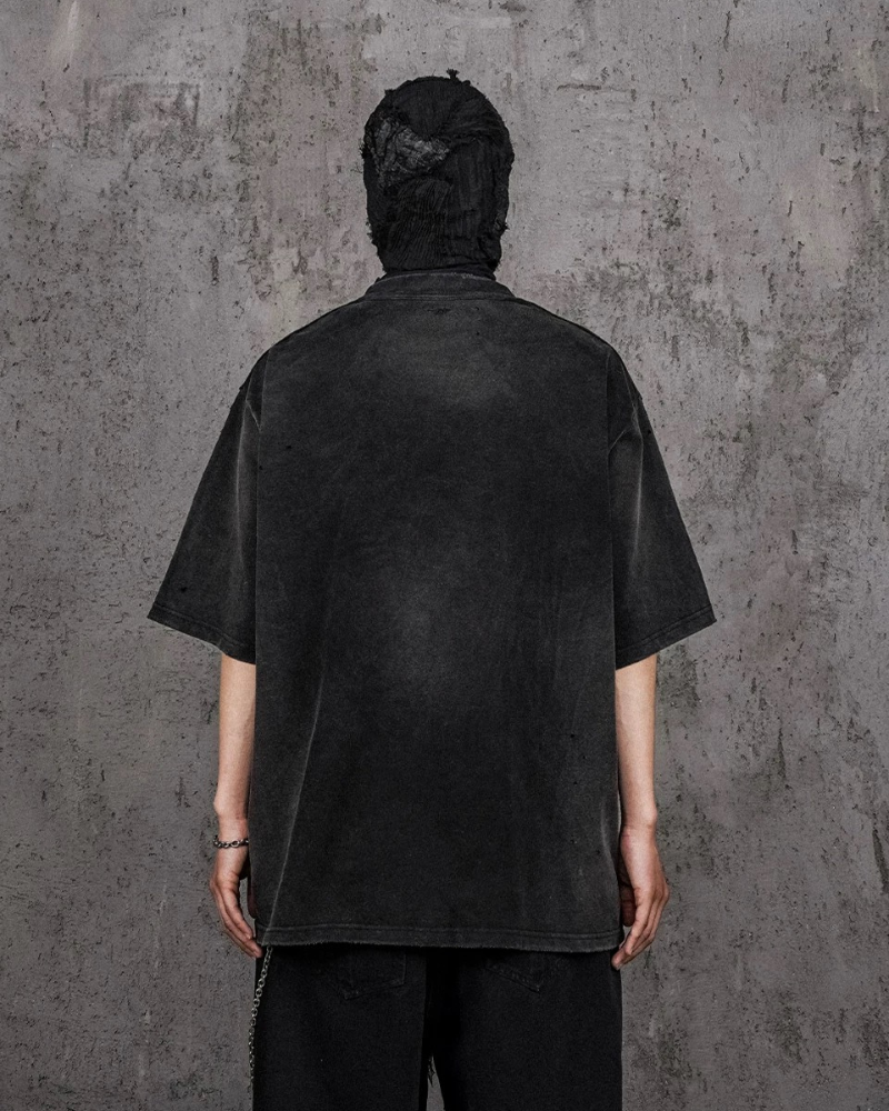 T-Shirt Vintage Tête de Démon -  impression tête de démon - T-Shirt Vintage Tête de Démon avec Bords Bruts