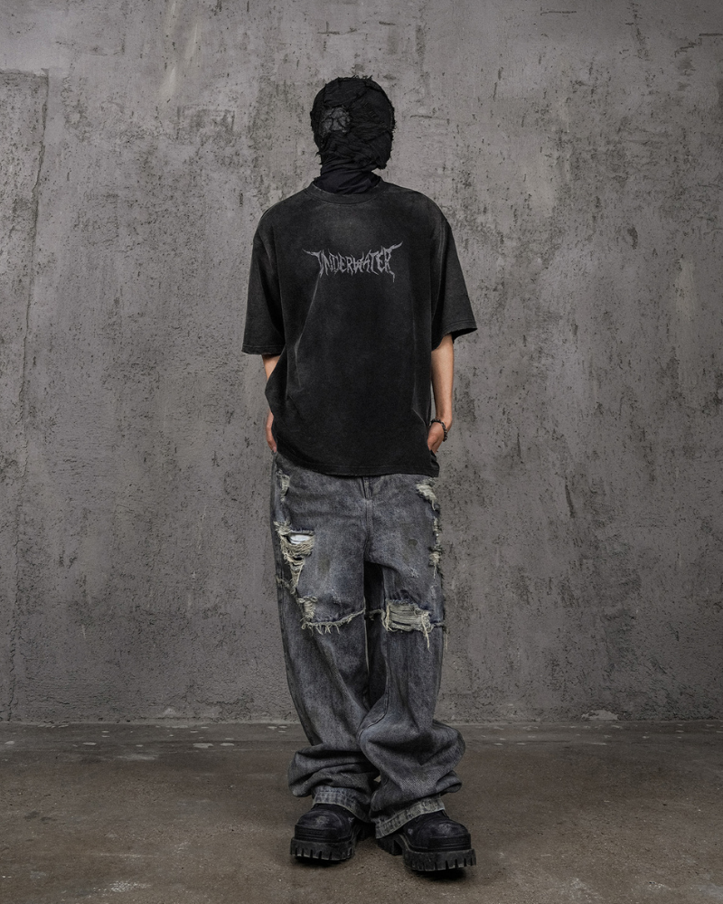 T-Shirt Vintage Tête de Démon -  style audacieux - T-Shirt Vintage Tête de Démon avec Bords Bruts