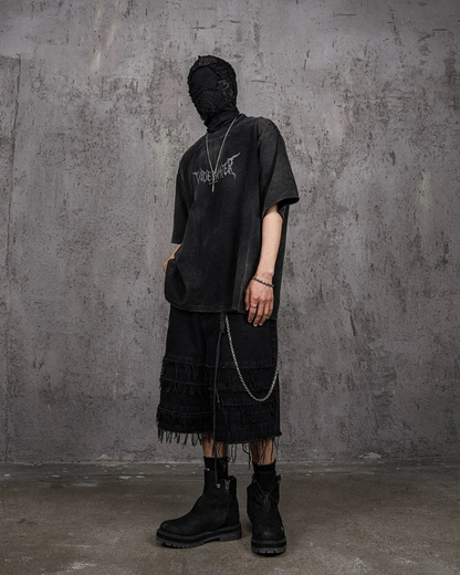 T-Shirt Vintage Tête de Démon -  style non conventionnel - T-Shirt Vintage Tête de Démon avec Bords Bruts