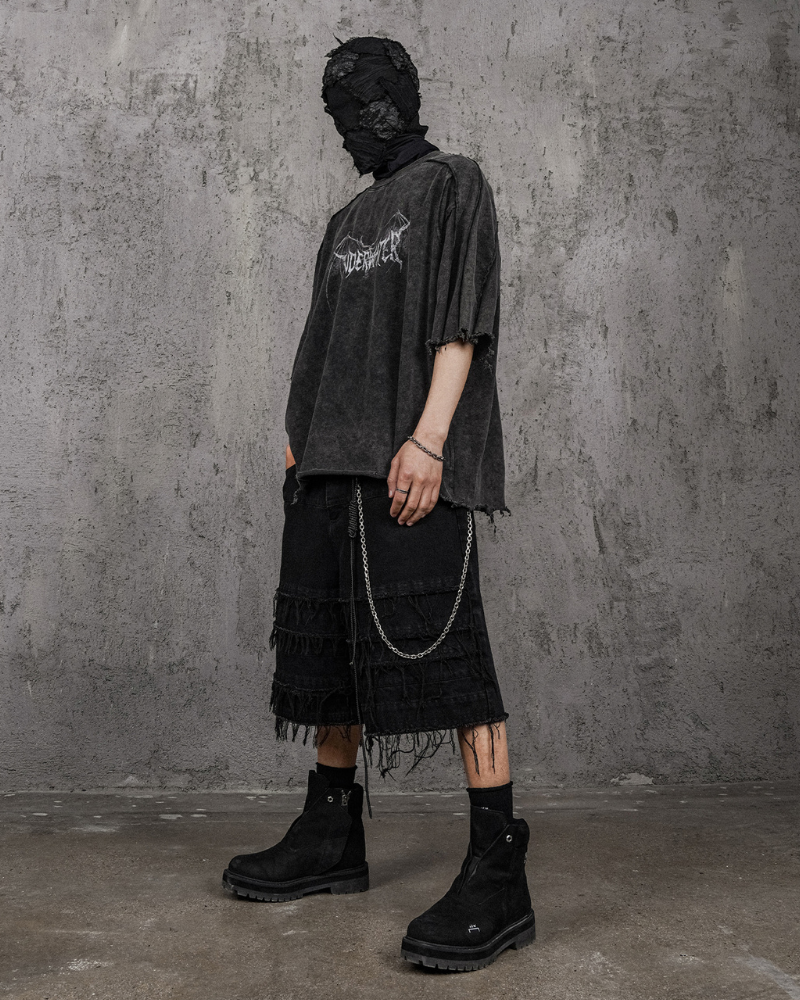 T-Shirt Vintage Tête de Démon -  t-shirt noir classique - T-Shirt Vintage Tête de Démon avec Bords Bruts