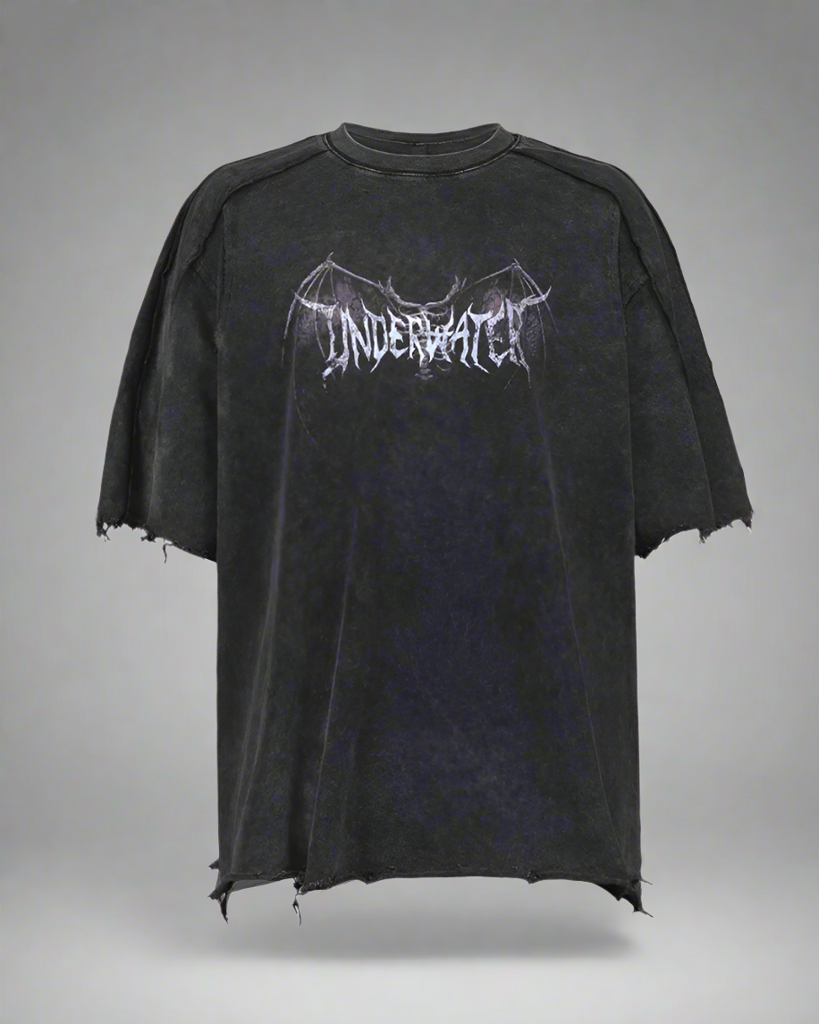 T-Shirt Vintage Tête de Démon - t-shirt usé - T-Shirt Vintage Tête de Démon avec Bords Bruts