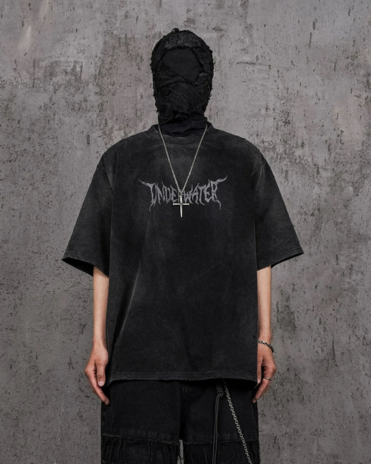 T-Shirt Vintage Tête de Démon - t-shirt usé - T-Shirt Vintage Tête de Démon avec Bords Bruts