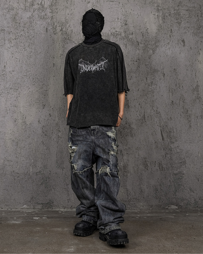 T-Shirt Vintage Tête de Démon -  vintage - T-Shirt Vintage Tête de Démon avec Bords Bruts