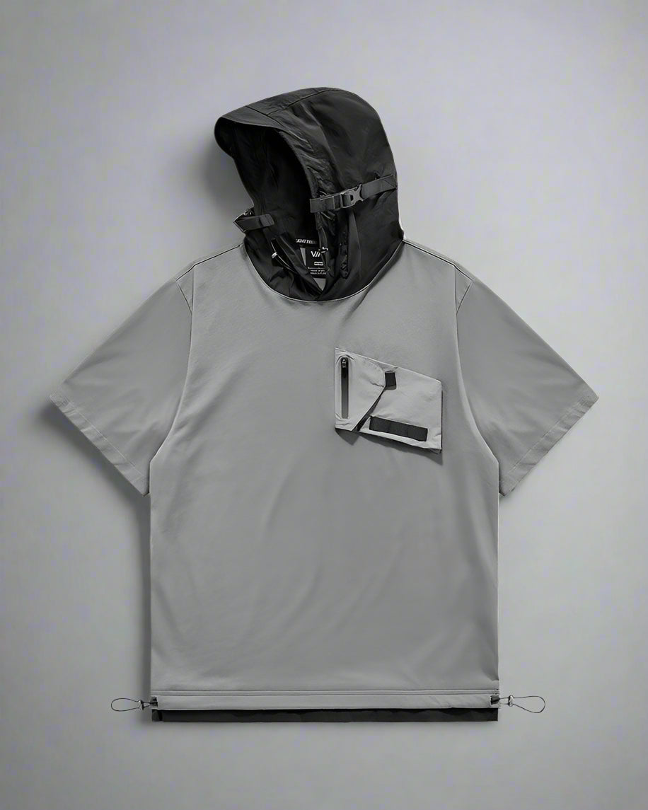 Tee-shirt à capuche essentiel avec poches - tee-shirt - Tee-shirt à capuche gris avec poche poitrine pratique