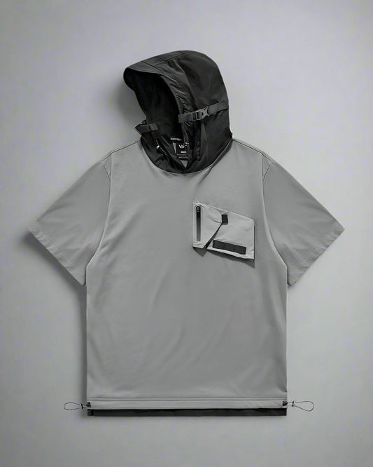 Tee-shirt à capuche essentiel avec poches - tee-shirt - Tee-shirt à capuche gris avec poche poitrine pratique