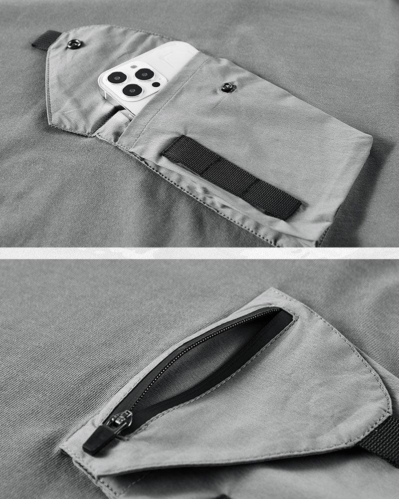Tee-shirt à capuche essentiel avec poches -  vêtements confortables - Tee-shirt à capuche gris avec poche poitrine pratique