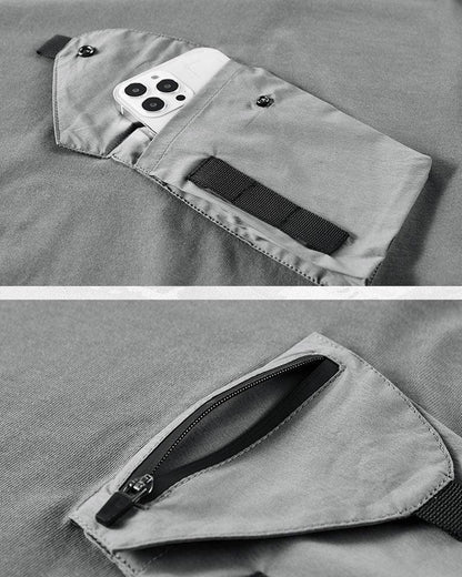 Tee-shirt à capuche essentiel avec poches -  vêtements confortables - Tee-shirt à capuche gris avec poche poitrine pratique