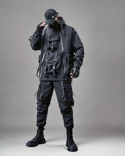 Veste à Capuche Cyberpunk Futuriste -  veste techwear - Veste à Capuche Cyberpunk Ample et Fonctionnelle