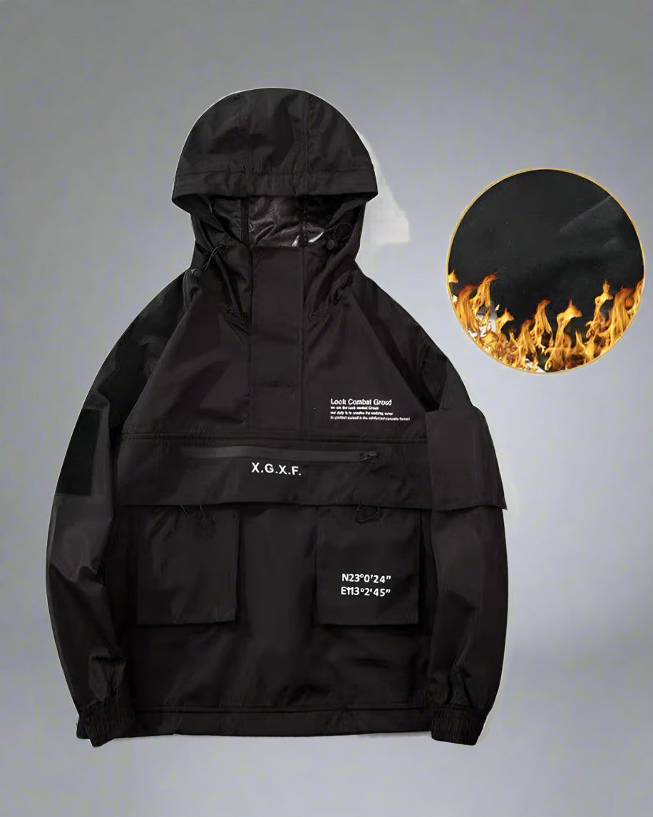 Veste à Capuche Polyvalente avec Poches -  veste pour extérieur - Veste à Capuche Noire Polyvalente avec Poches Pratiques