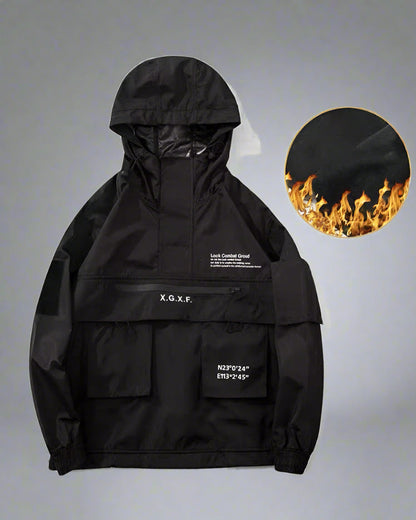 Veste à Capuche Polyvalente avec Poches -  veste pour extérieur - Veste à Capuche Noire Polyvalente avec Poches Pratiques
