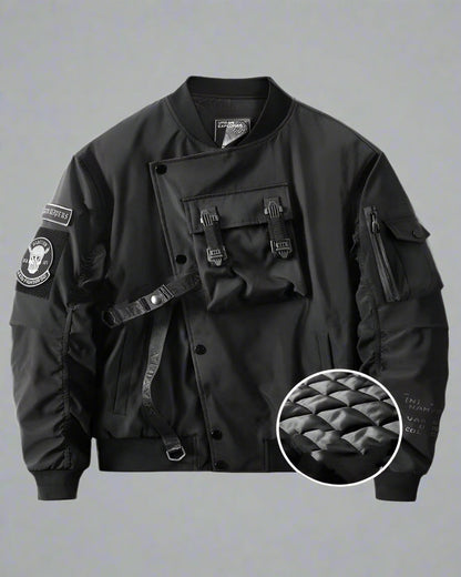 Veste Crâne Gothique Futuriste -  veste avec poches - Veste Bomber Noire Crâne au Style Futuriste