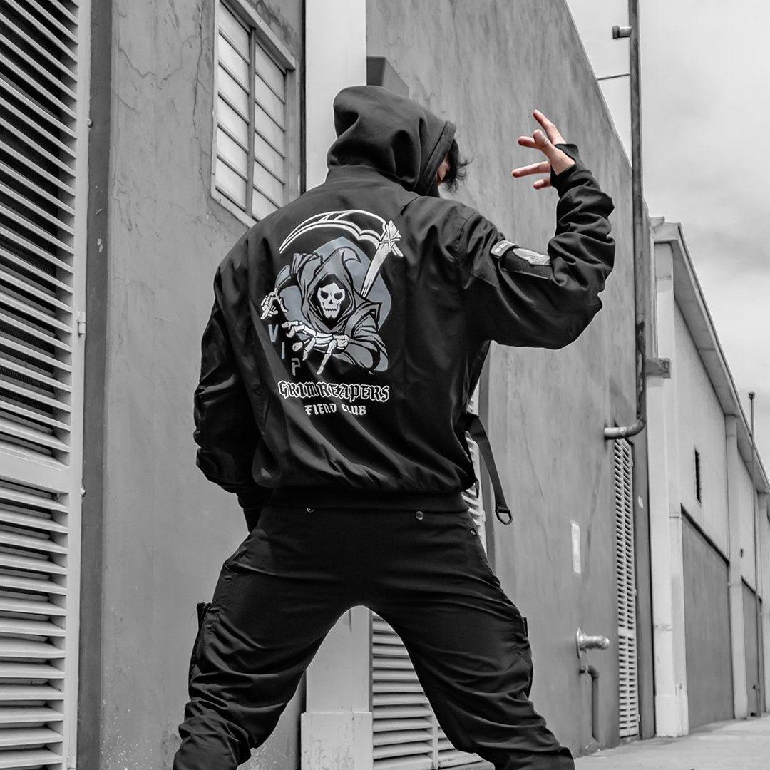 Veste Crâne Gothique Futuriste -  veste bomber - Veste Bomber Noire Crâne au Style Futuriste