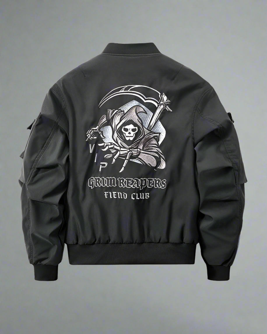 Veste Crâne Gothique Futuriste - veste techwear - Veste Bomber Noire Crâne au Style Futuriste