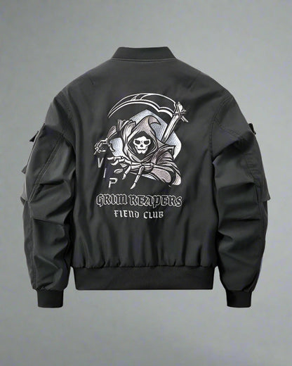 Veste Crâne Gothique Futuriste - veste techwear - Veste Bomber Noire Crâne au Style Futuriste