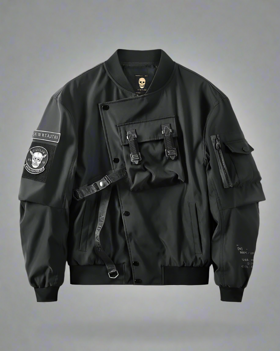 Veste Crâne Gothique Futuriste - veste gothique - Veste Bomber Noire Crâne au Style Futuriste