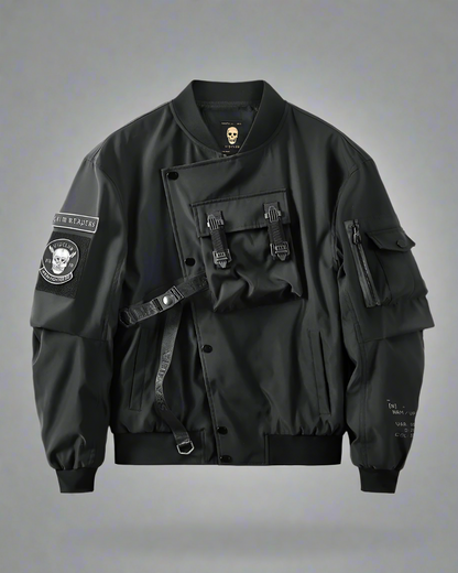 Veste Crâne Gothique Futuriste - veste gothique - Veste Bomber Noire Crâne au Style Futuriste