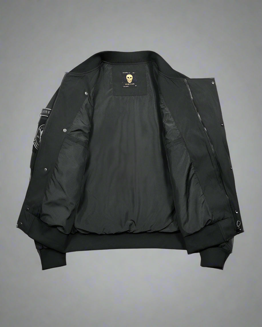 Veste Crâne Gothique Futuriste -  crâne futuriste - Veste Bomber Noire Crâne au Style Futuriste